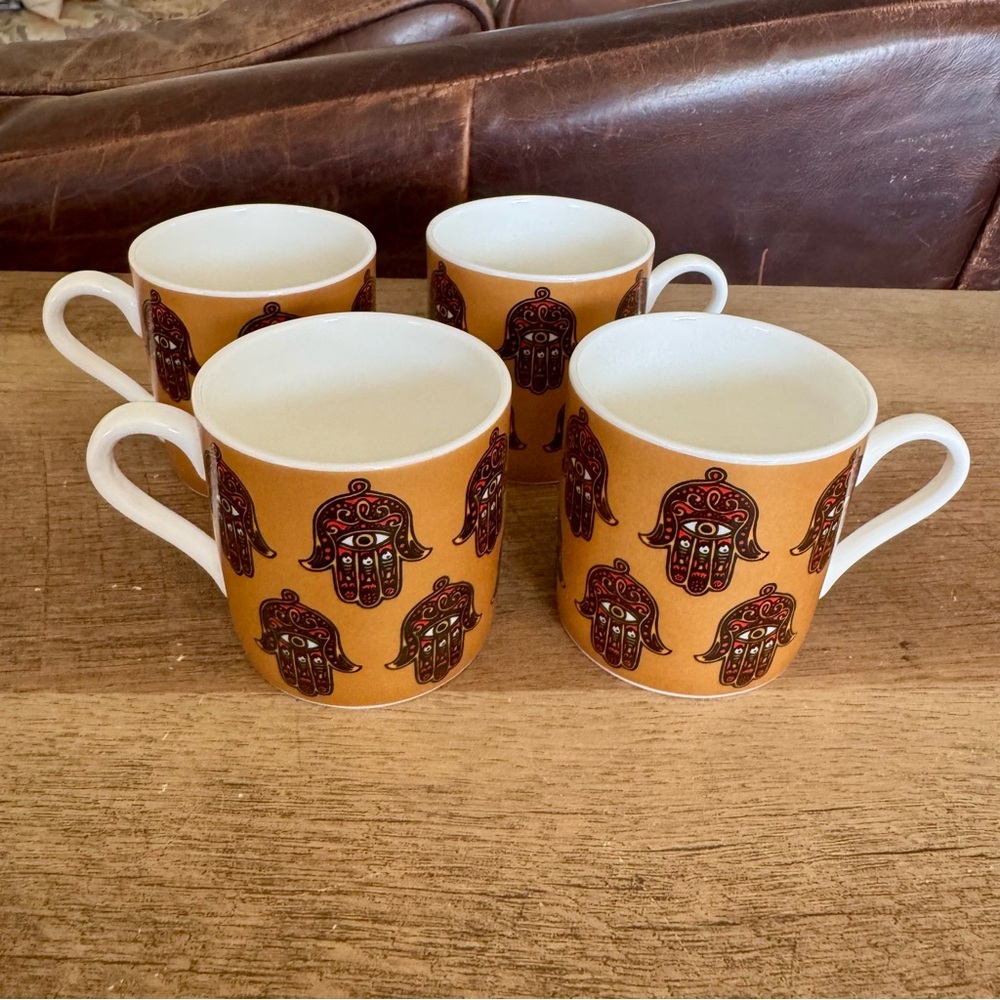 Hamsa gold demitasse tea cup small mug set of 4